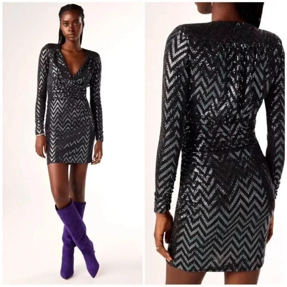 Ba&Sh Metallic Chevron Robe Flavie Embellished Mini Dress